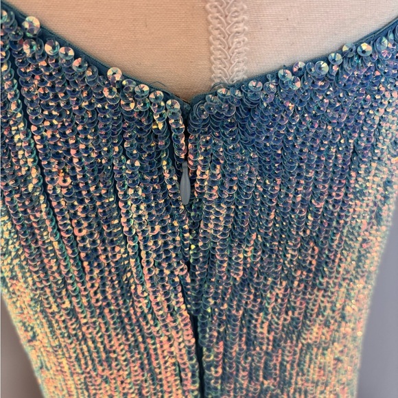 Blue Iridescent Sequin Retrofete One-Shoulder Dress - Picture 5 of 13